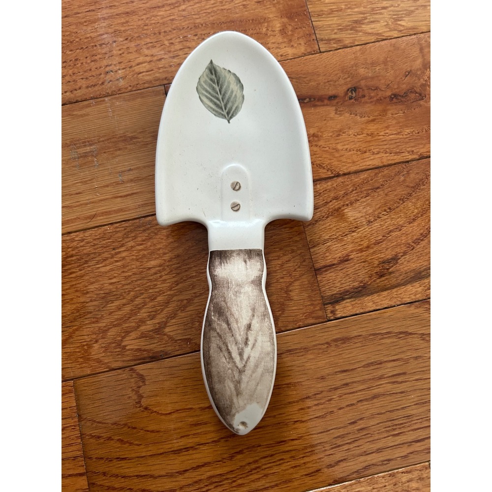 Pfaltzgraff Naturewood Garden Trowel Spoon Rest Ceramic Leaf Design Stoneware